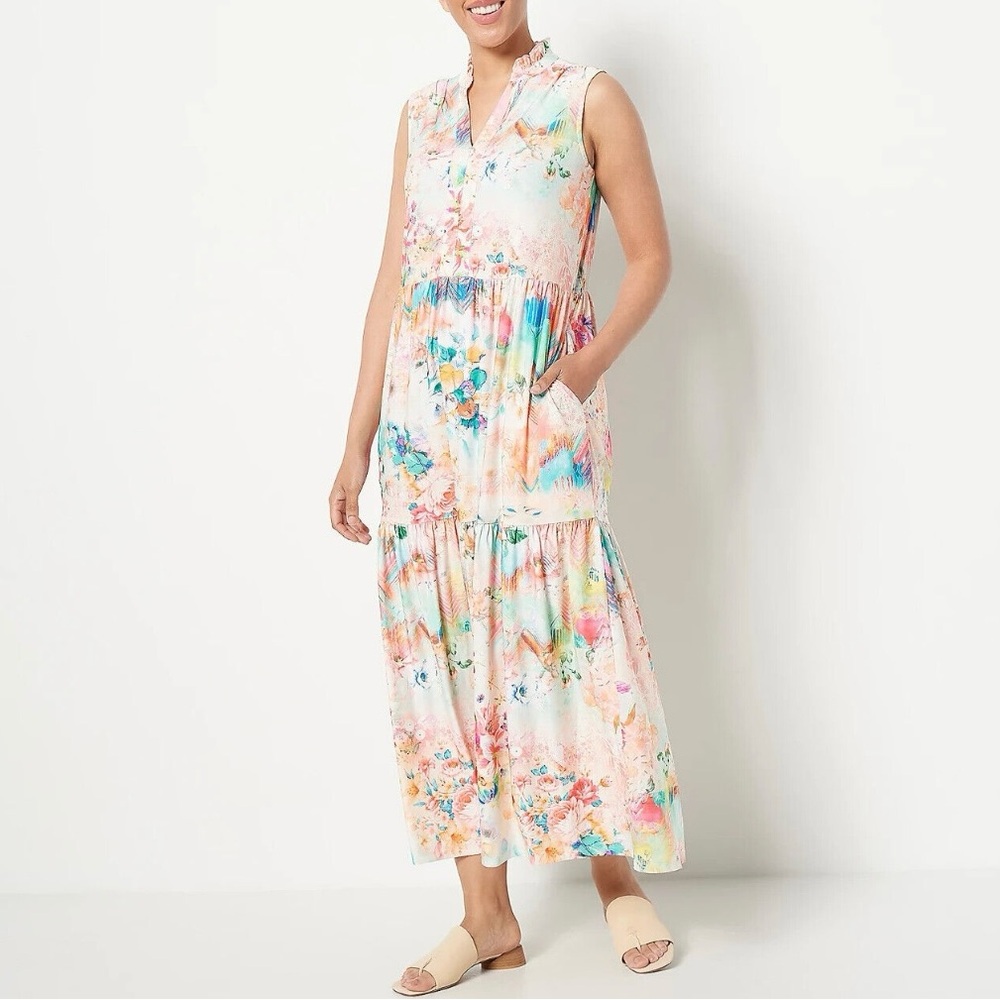 TOLANI Collection Sleeveless V-Neck Maxi Dress Watercolor‎